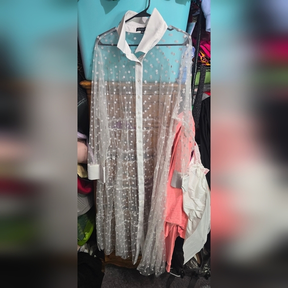 🍁🍂Like new ELOQUII 24 SHEER POLKA DOT SHIRT DRESS - Picture 3 of 5